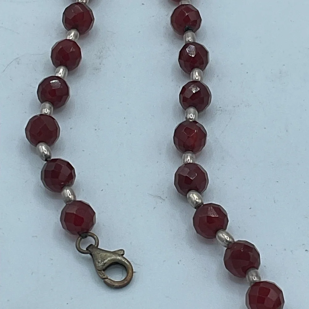 “VINTAGE GINGKO LEAF NECKLACE” Silver with Brown Faceted “Jet”  Beads. - Picture 12 of 15